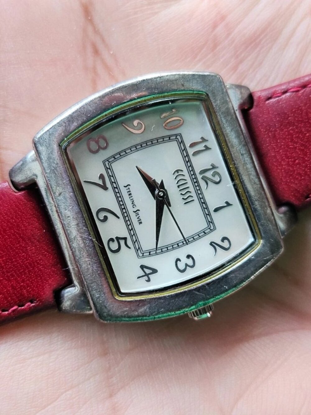 Ecclissi Sterling Silver Ladies Wristwatch Red Genuine Leather 925 Quartz Watch